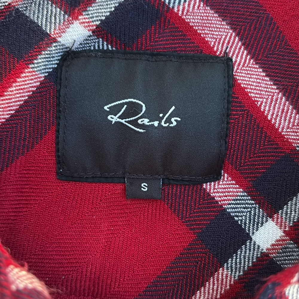 Rails deep red/white & black Plaid Button-Up Shirt. Sz S  fits like a petite.
